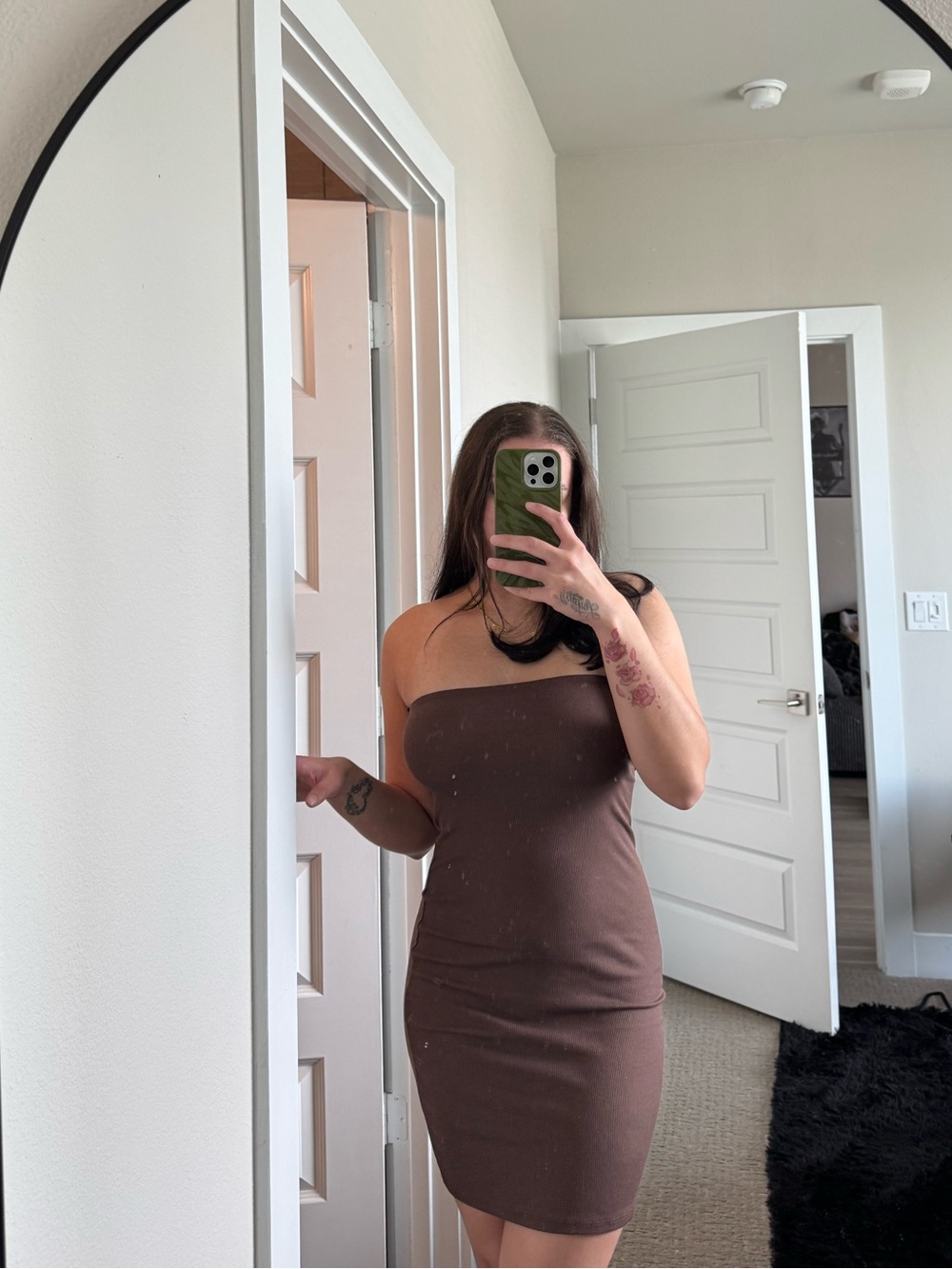Strapless Bodycon Dress in Brown